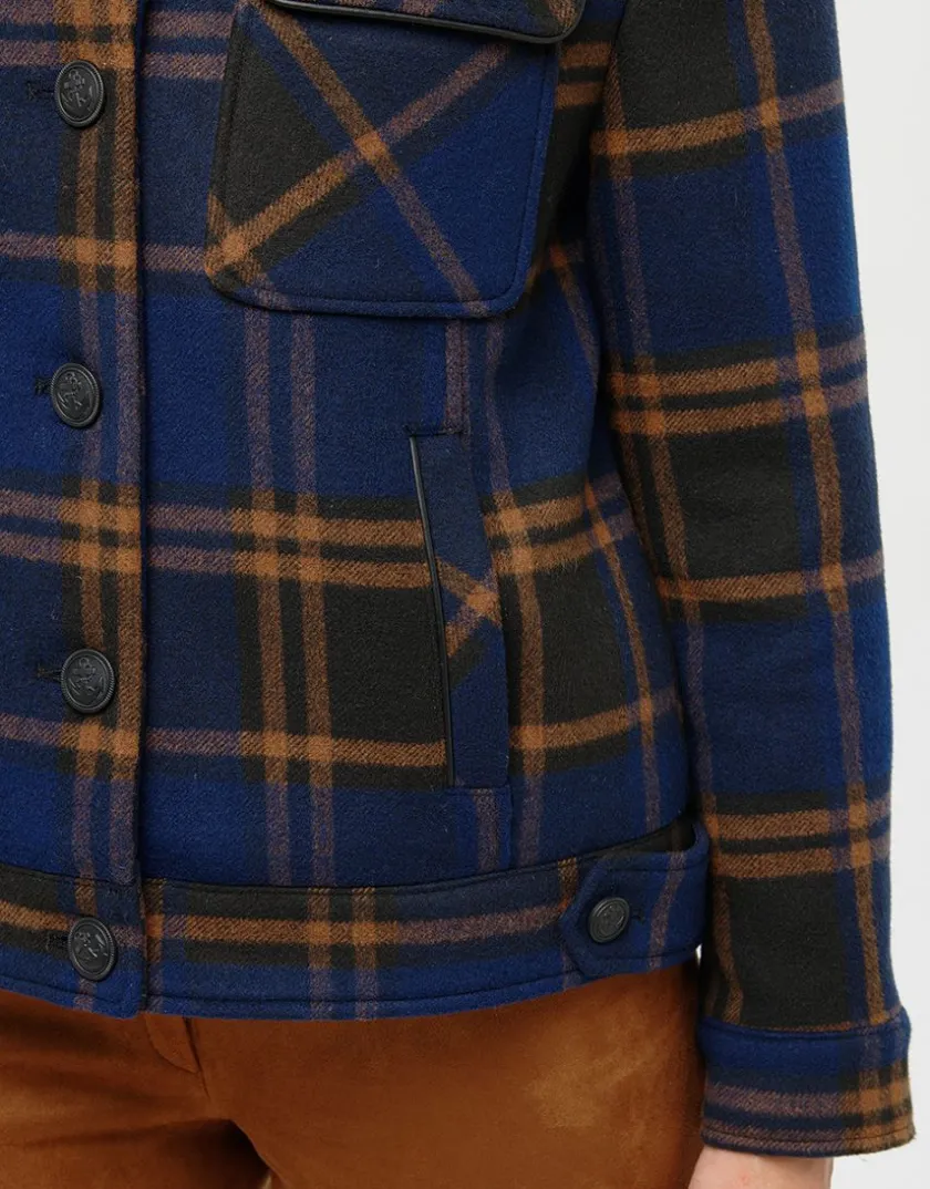 Discount Veste carreaux bleu laine Casual|Vestes